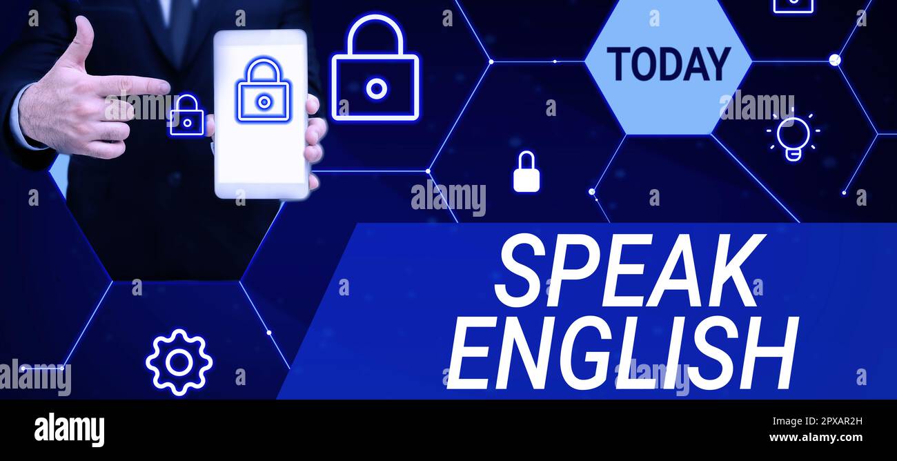 Konzeptionelle Darstellung spricht Englisch, Wort geschrieben in „Lernen Sie eine andere Fremdsprache“ Online-verbale Kurse Stockfoto