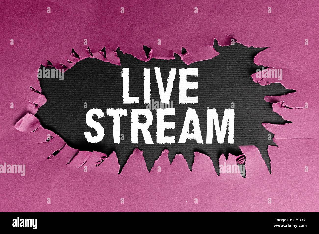 Schreiben mit Text Live Stream, Business Showcase Senden oder Empfangen von Video- und Audioübertragungen über das Internet Stockfoto