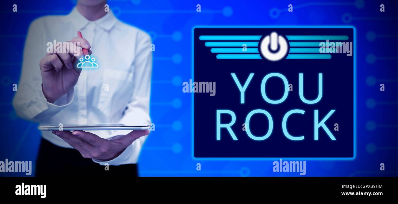 Das Schreiben von Text, der „Du rockst“ zeigt, das Wort, das in einer