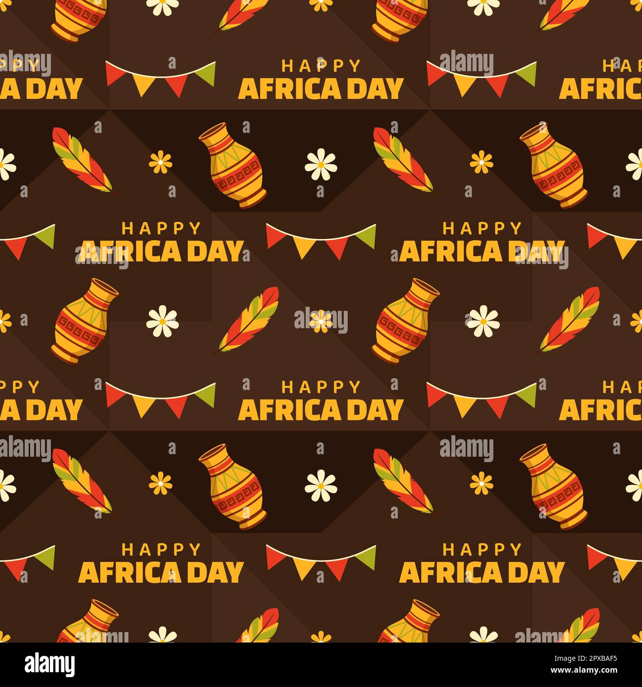 Happy Africa Day nahtloses Muster-Design mit afrikanischen Stammesfiguren Dekoration in Vorlage handgezeichnete Cartoon flache Landingpage-Illustration Stock Vektor