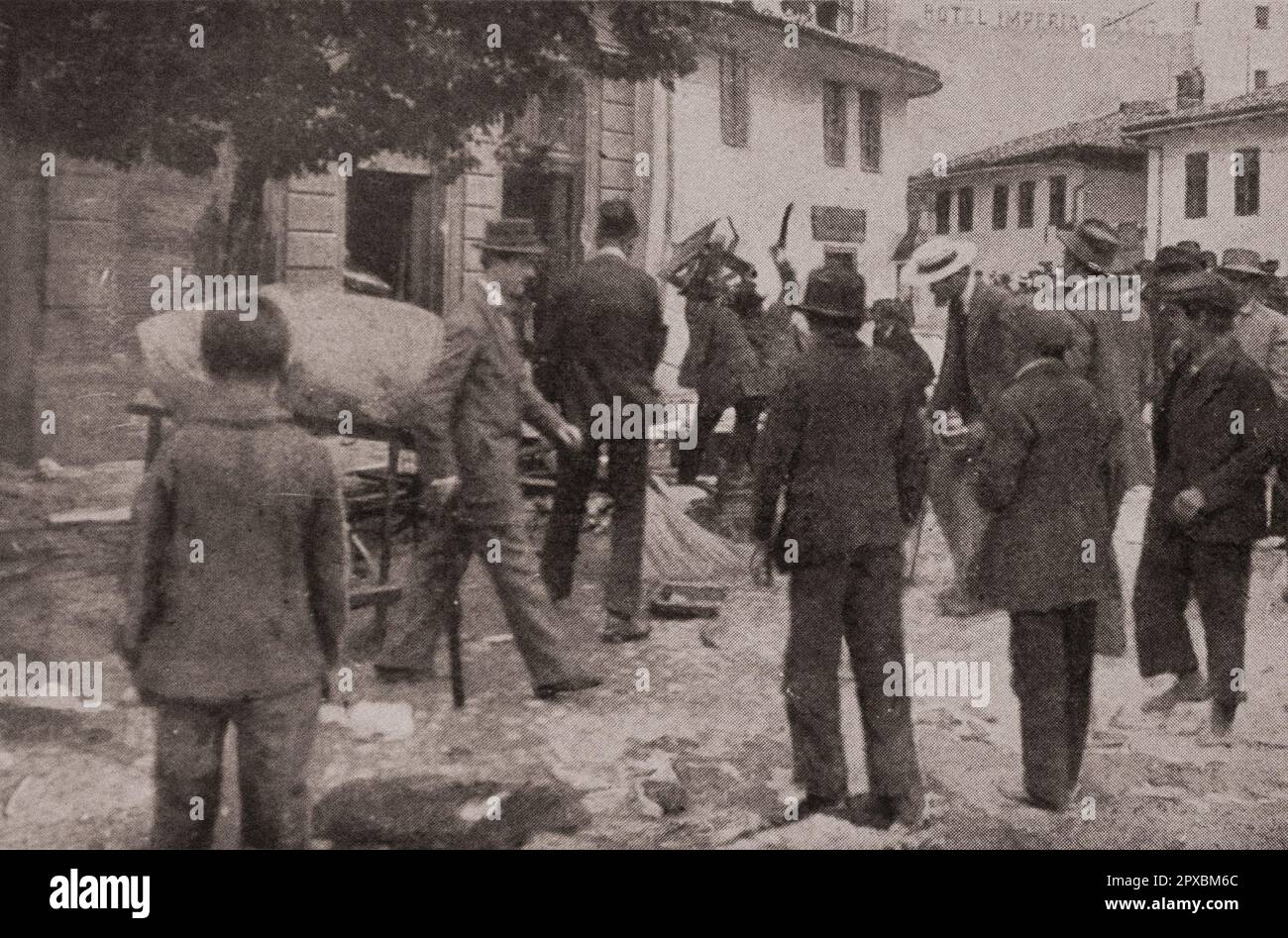 Erster Weltkrieg Die Folgen der tragischen Ereignisse in Sarajewo. 1914 serbische Häuser und Geschäfte werden zerstört und (oder) geplündert. Stockfoto