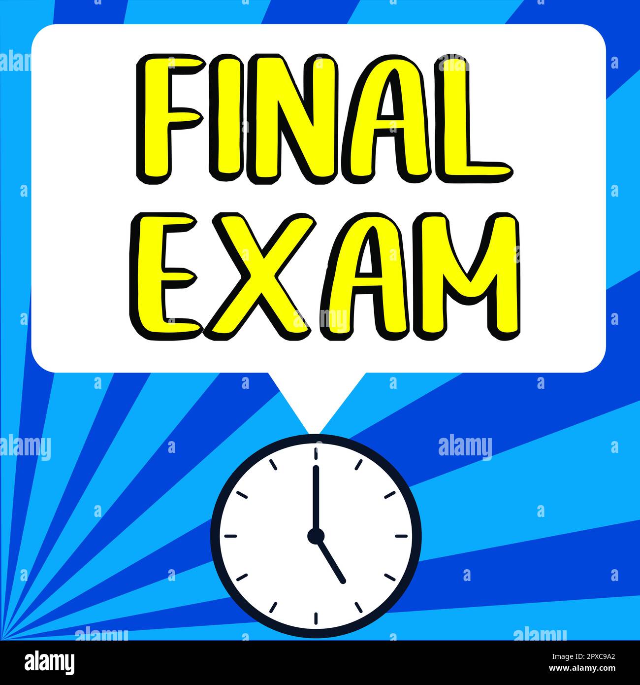 Inspiration mit Unterschrift Abschlussprüfung, Business-Überblick-Test, der dem Teilnehmer am Ende eines Studien- oder Schulungskurses gegeben wird Stockfoto