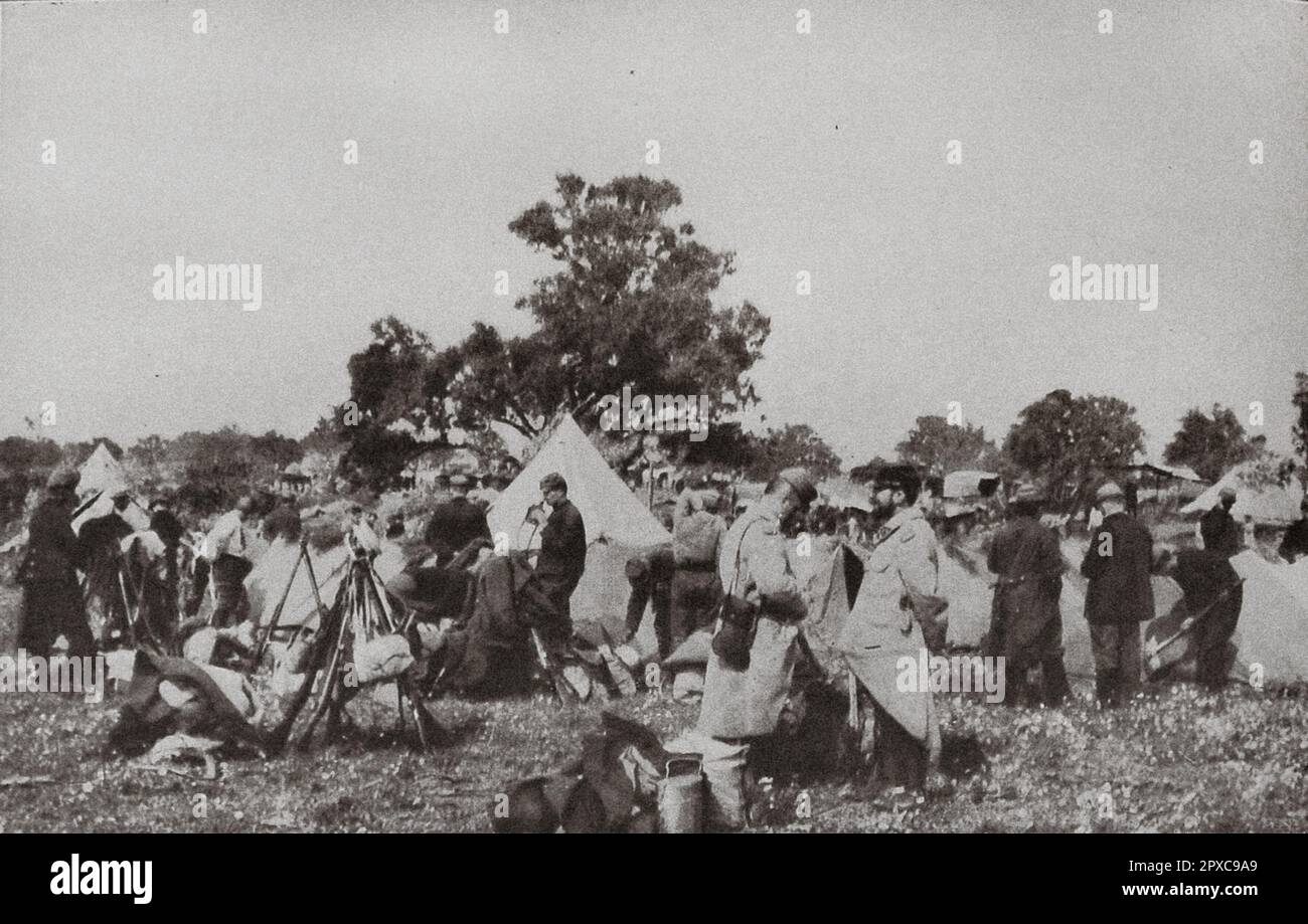 Erster Weltkrieg Ein französisches Bivouak unter den Oliven- und Mandelbäumen; wir schlafen dort unter dem Zelt. Stockfoto