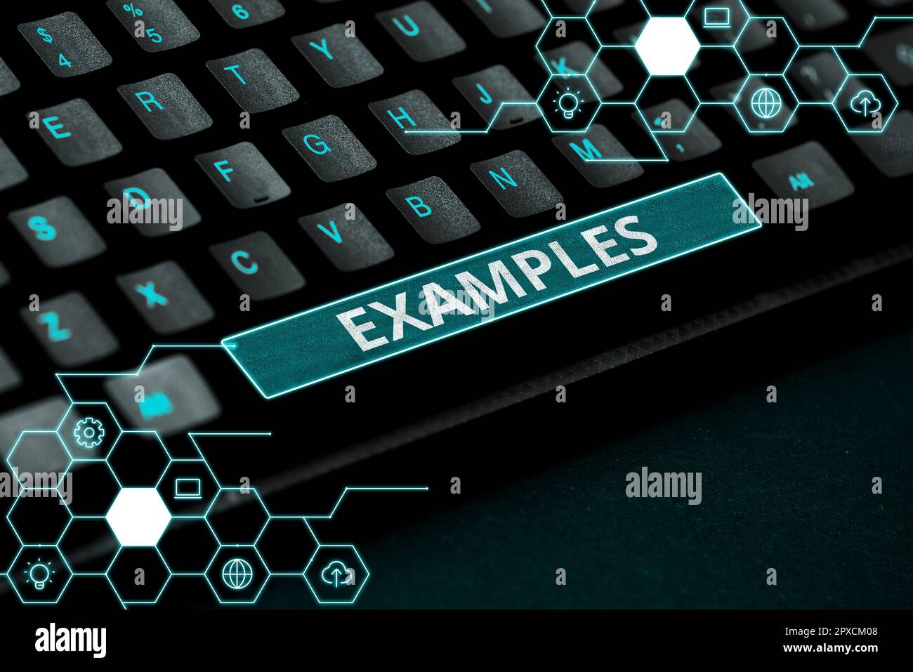 Textzeichen mit Beispielen, z. B. Word für Foto Beispielmodell, das der Erklärung des Leitfadens folgt Stockfoto