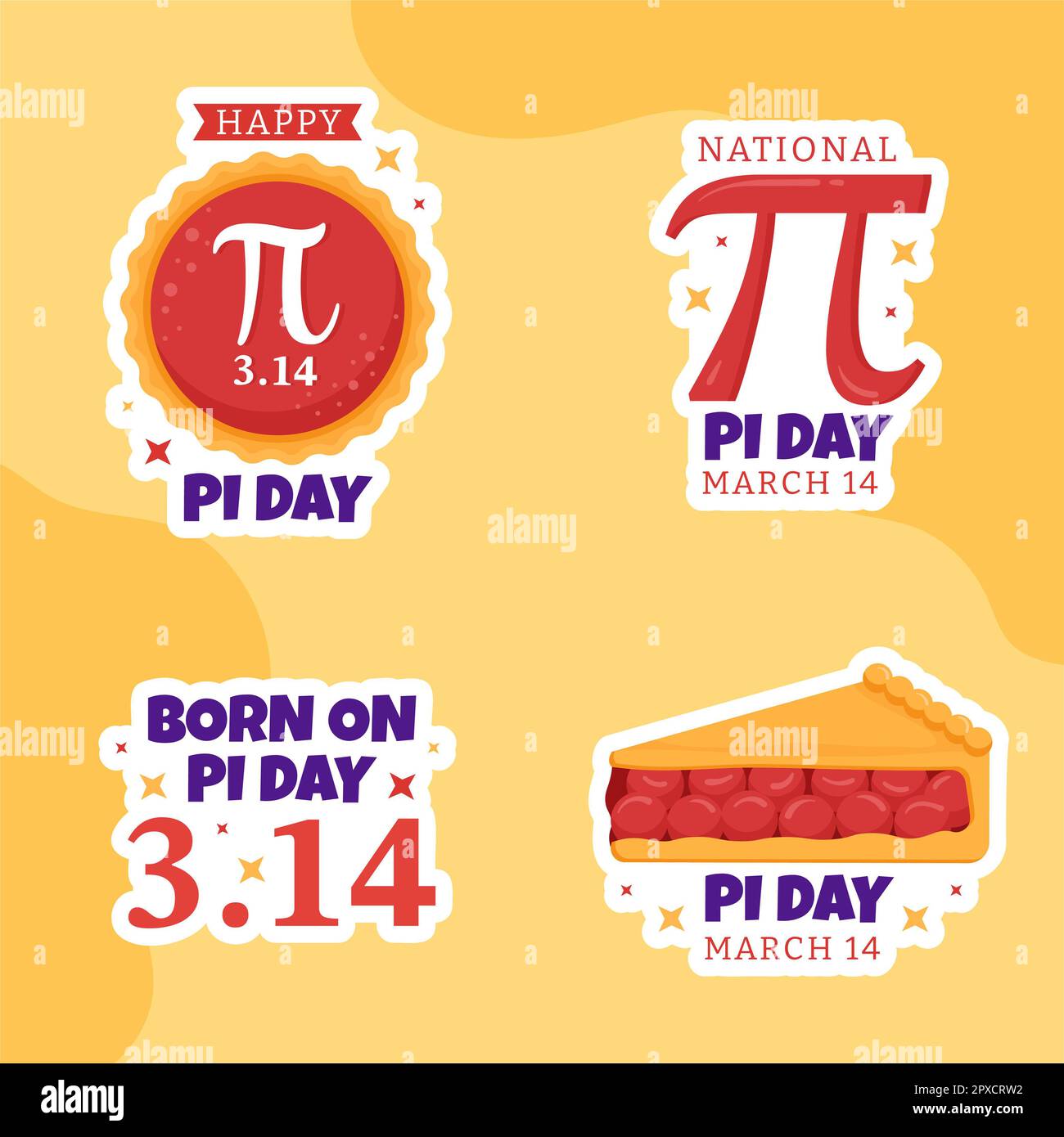 Abbildung: World Pi Day Label mit mathematischen Konstanten oder gebackenen Sweet Pie Flat Cartoon handgezeichnete Vorlagen Stockfoto