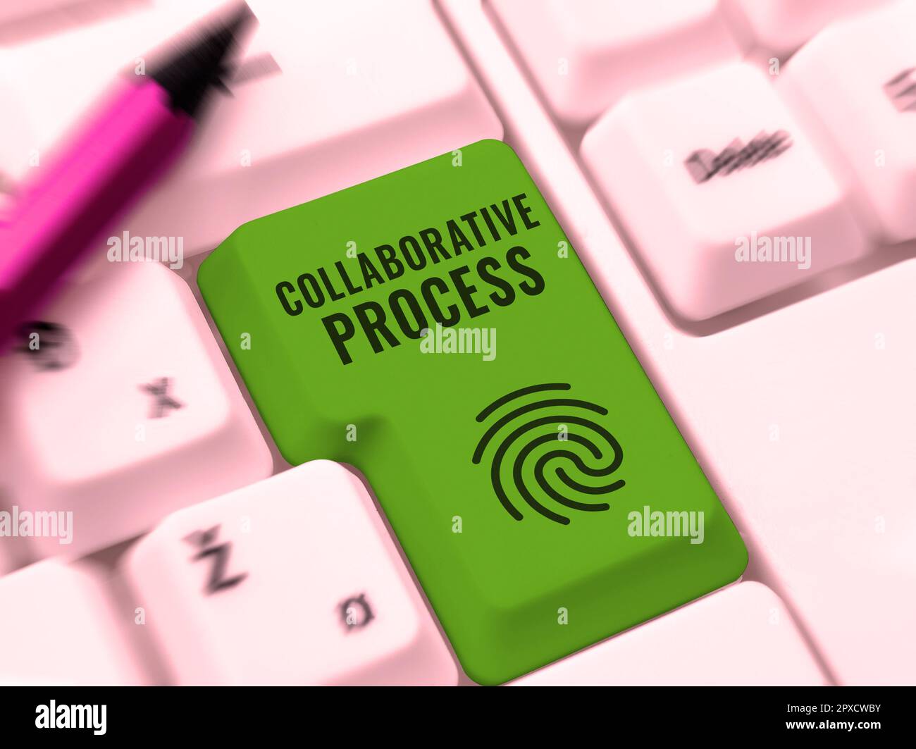 Inspiration zeigt Zeichen des Collaborative Process, der Geschäftsidee Menschen und Organisationen arbeiten und Ergebnisse erzielen Stockfoto