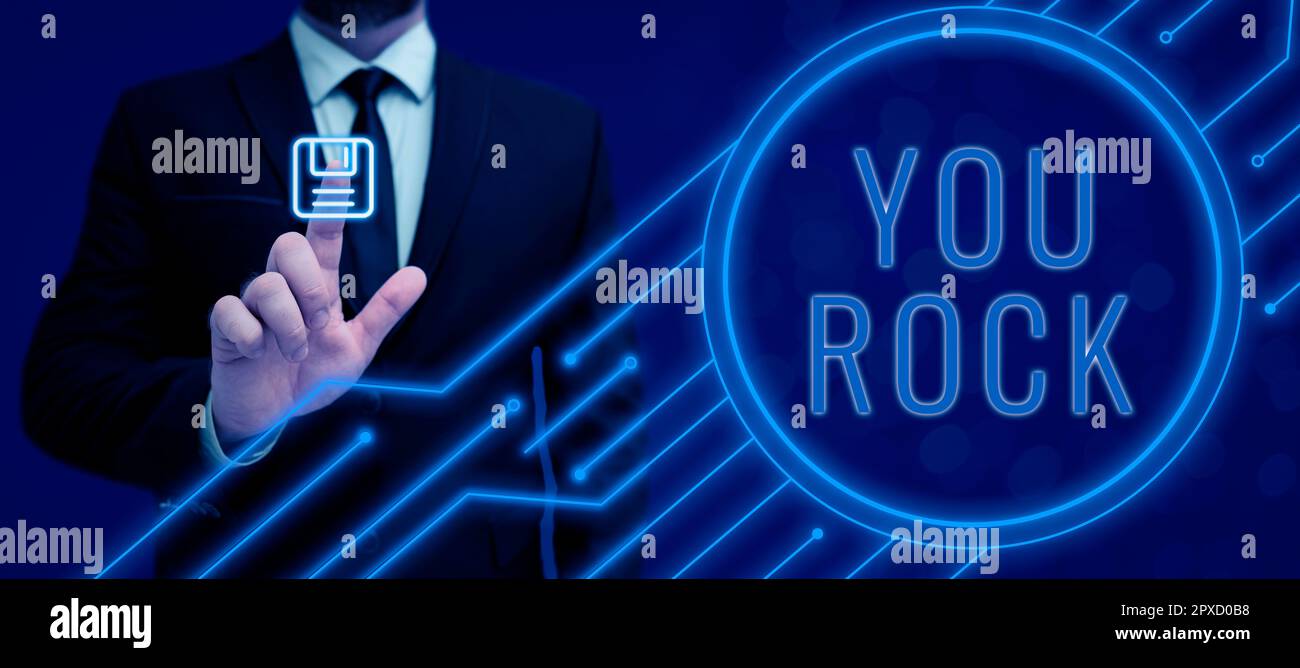 Handschrift Text You Rock, Geschäftsübersicht Slang Phrase des Lob oder