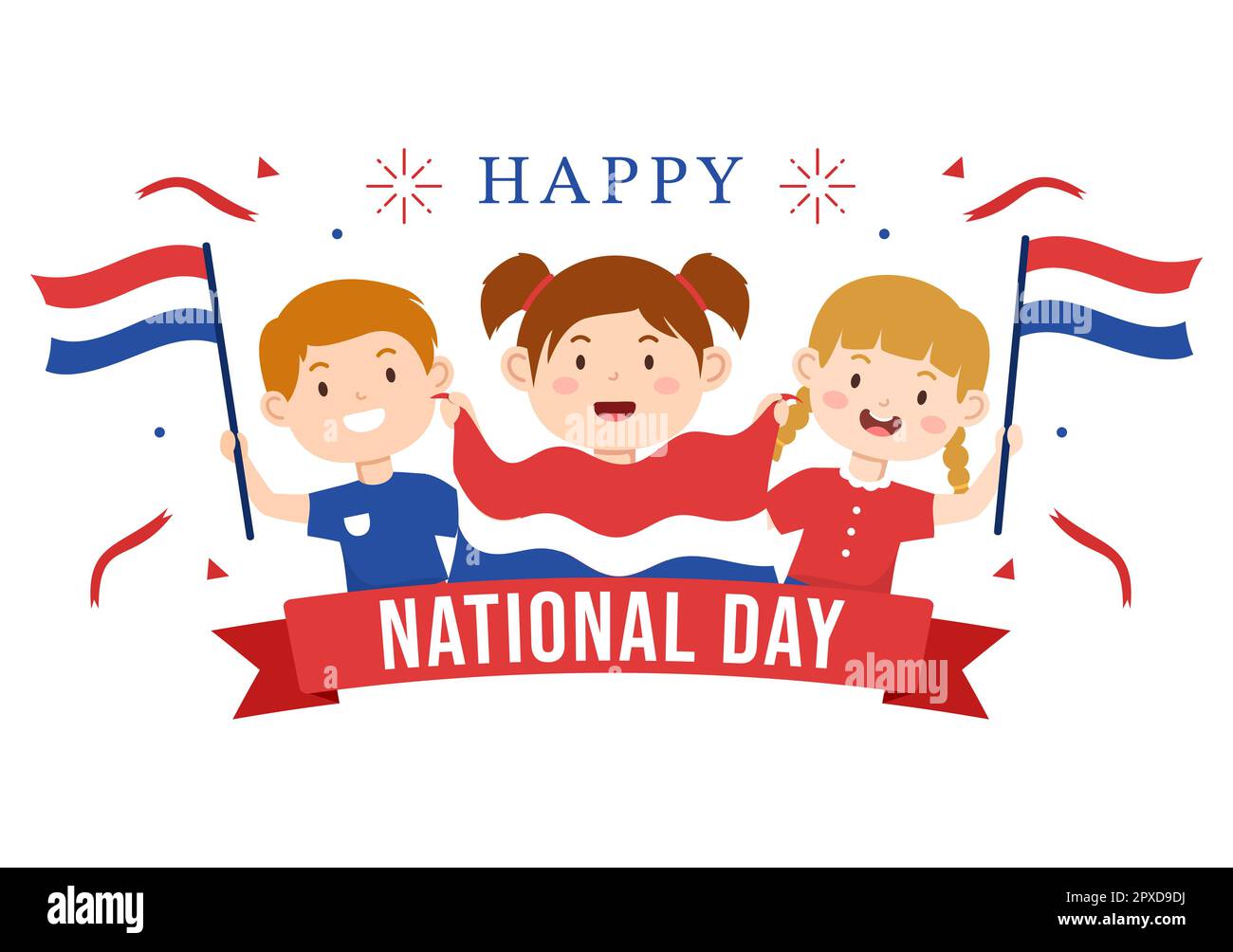 Happy Netherlands National Day Illustration with Kids Holding Netherlands Flag for Landing Page in Flat Cartoon Hand Drawn Template Stockfoto