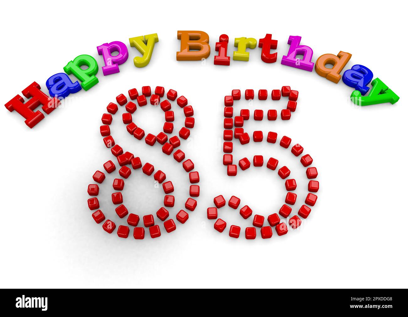 Ein 3D-Rendering mit Schriftzug Happy Birthday und einer großen roten Zahl Stockfoto Ein 3D-Rendering mit Schriftzug Happy Birthday und einer großen roten Zahl Stockfoto