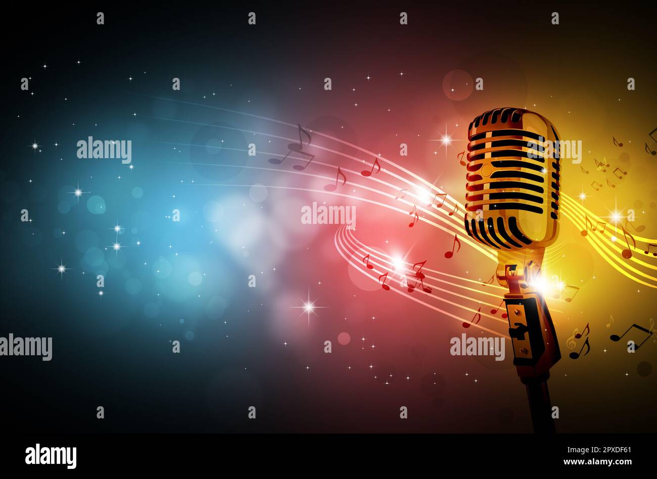 Fröhliche, mehrfarbige Party-Musik im Retro-Stil mit lustigen Hintergrundgeräuschen Stockfoto