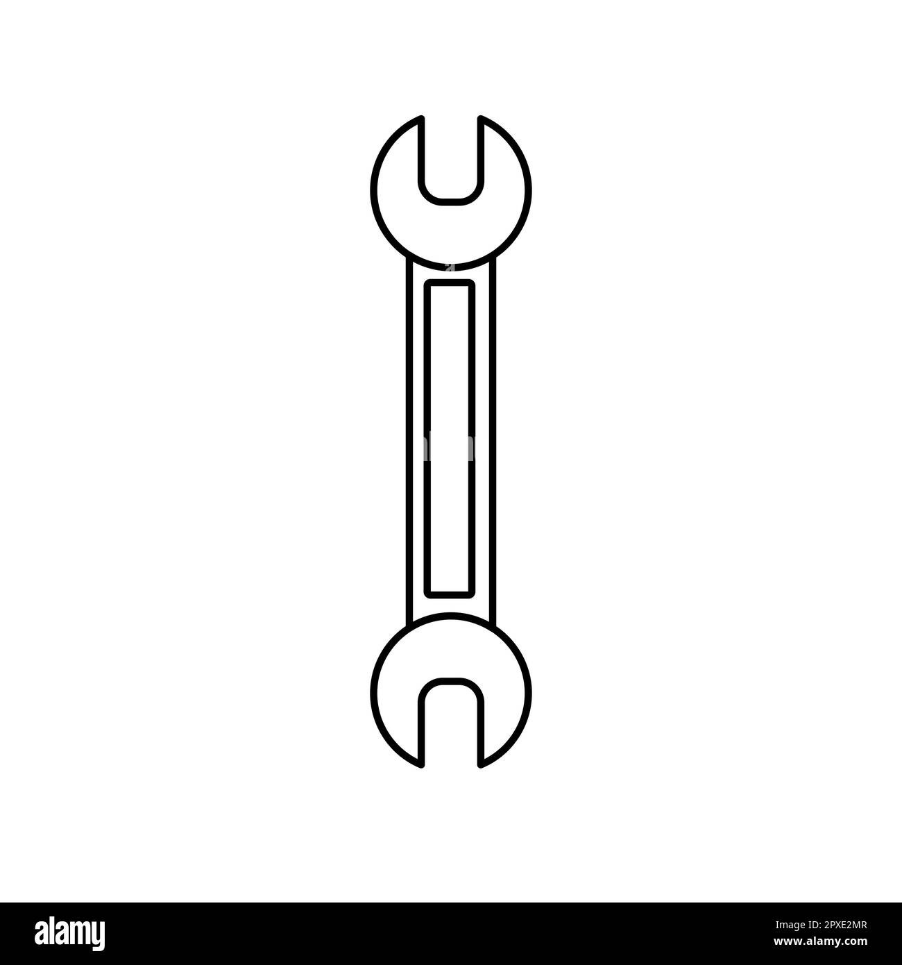 Aufbau Schwarz-Weiß-Symbol eines wasserfesten Maulschlüssels zum Festziehen und Lösen von Muttern und Schrauben für Reparaturen. Metallbauwerkzeug. Stock Vektor