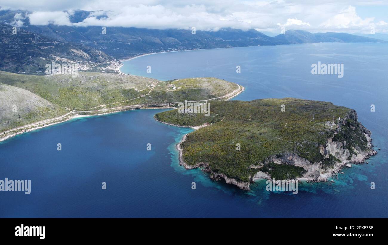 Luftaufnahme über Porto Palermo, Albanien Stockfoto