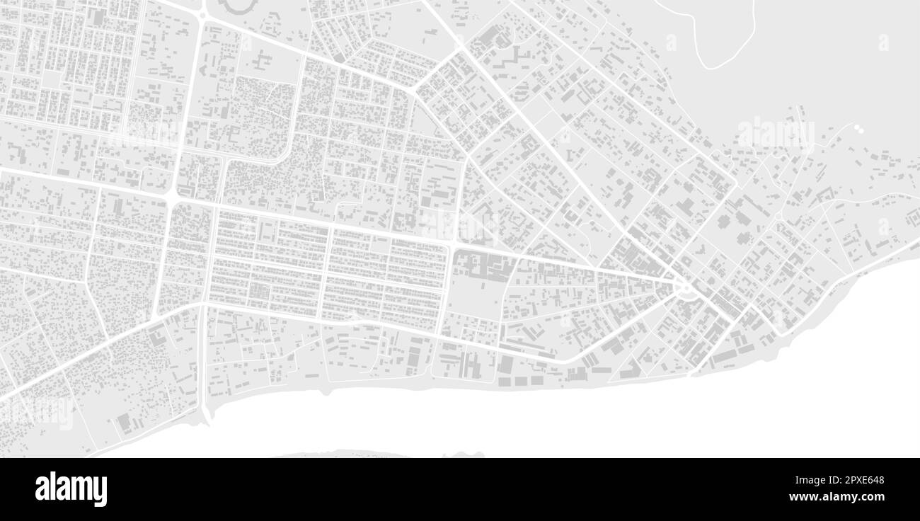 Weiß-hellgraues Stadtgebiet von Bangui, Zentralafrikanische Republik, Vektorkarte im Hintergrund, Straßen und Wasserdarstellung. Breitbildformat, Digital f Stock Vektor
