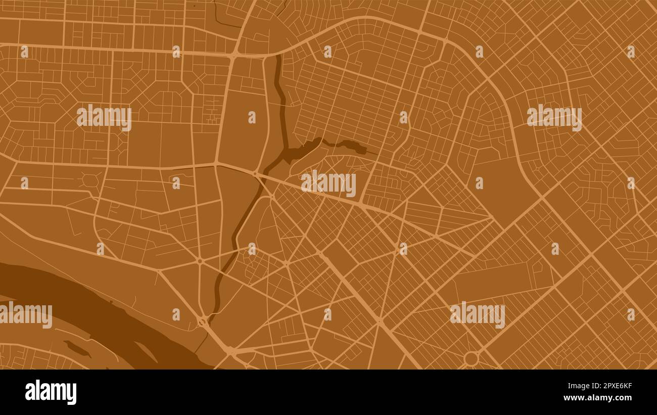 Hintergrund Niamey Karte, Niger, orangefarbenes Stadtposter. Vektorkarte mit Straßen und Wasser. Breitbildformat, Roadmap für digitales Flachdesign. Stock Vektor