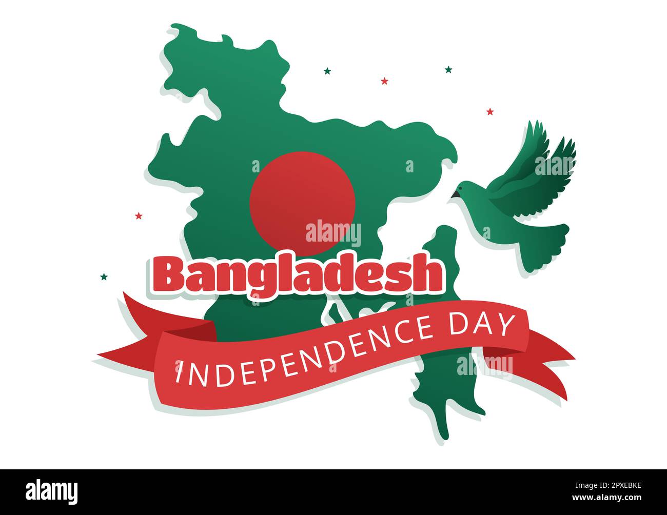 Happy Independence Day of Bangladesch am 26. März Illustration mit Waving Flag und Siegesfeier in flacher Hand für Landing-Page-Vorlagen Stockfoto