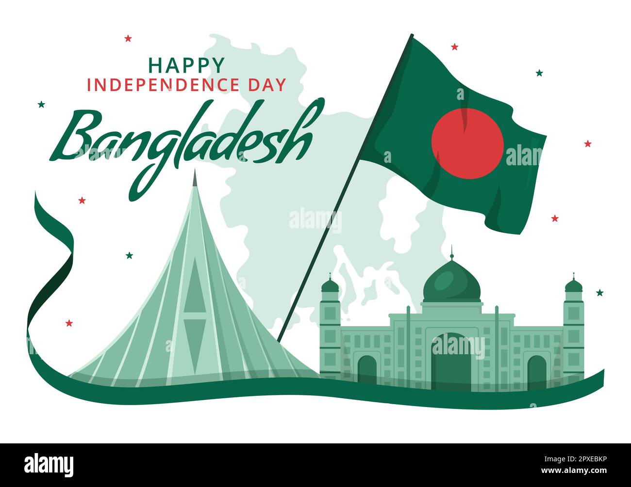 Happy Independence Day of Bangladesch am 26. März Illustration mit Waving Flag und Siegesfeier in flacher Hand für Landing-Page-Vorlagen Stockfoto