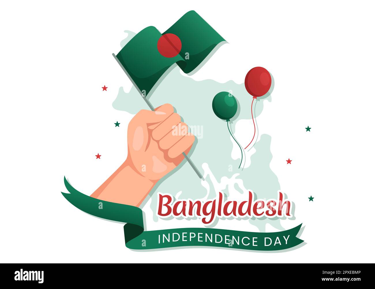 Happy Independence Day of Bangladesch am 26. März Illustration mit Waving Flag und Siegesfeier in flacher Hand für Landing-Page-Vorlagen Stockfoto