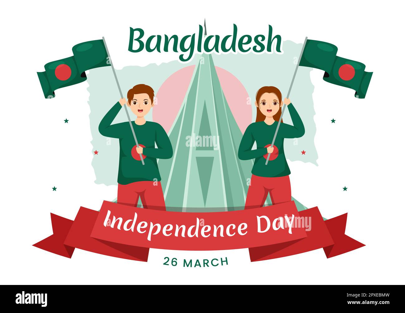 Happy Independence Day of Bangladesch am 26. März Illustration mit Waving Flag und Siegesfeier in flacher Hand für Landing-Page-Vorlagen Stockfoto