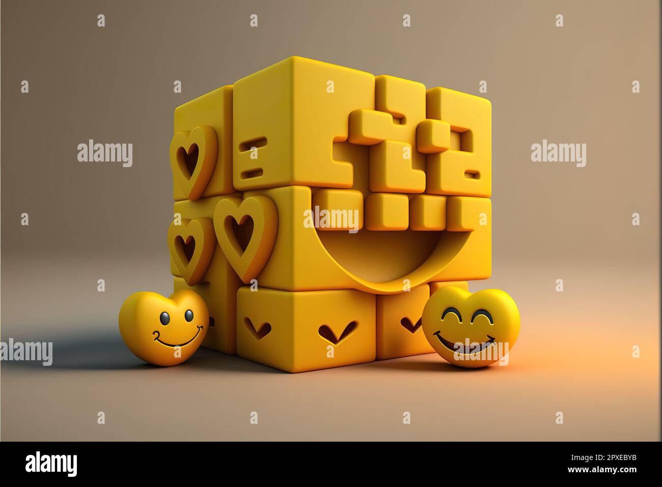 Liebe und Glück Emoticon 3D-Rendering-Hintergrund, Social Media und Kommunikationskonzept. Stockfoto