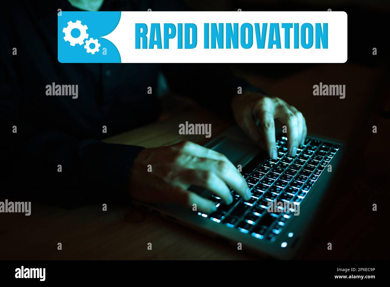 Handgeschriebenes Schild Rapid Innovation, Geschäftsübersicht, charakteristisch für eine Website, die Suchmaschinenalgorithmen verwendet Stockfoto