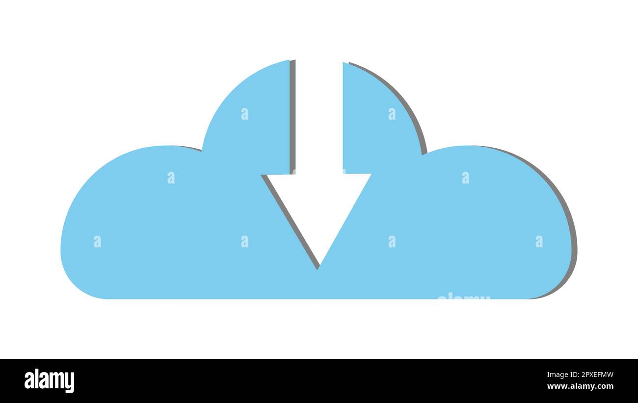 Blaues, schönes, einfaches, digitales Cloud-Symbol mit Download-Pfeil. Konzept: Cloud-Technologien und -Dienste, Fernspeicherung von Informationen. Vektor-Illustration Stock Vektor