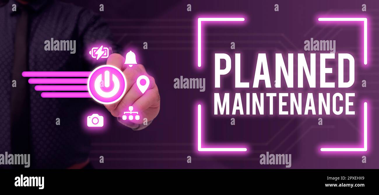 Konzeptionelle Beschriftung geplante Wartung, regelmäßige Überprüfung der konzeptionellen Fotos Stockfoto