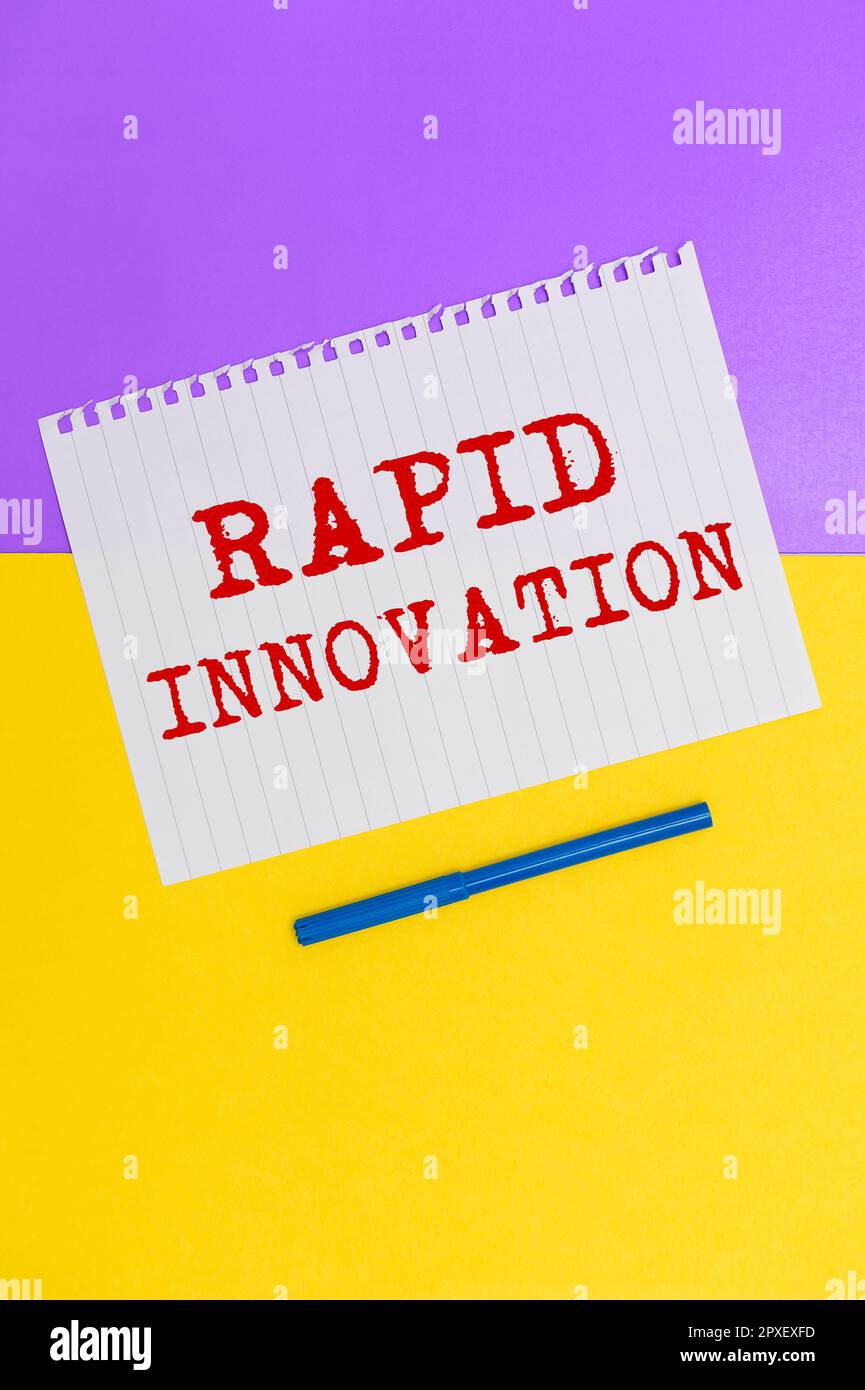 Textunterschrift für Rapid Innovation, Business Approach, charakteristisch für eine Website, die Suchmaschinenalgorithmen verwendet Stockfoto
