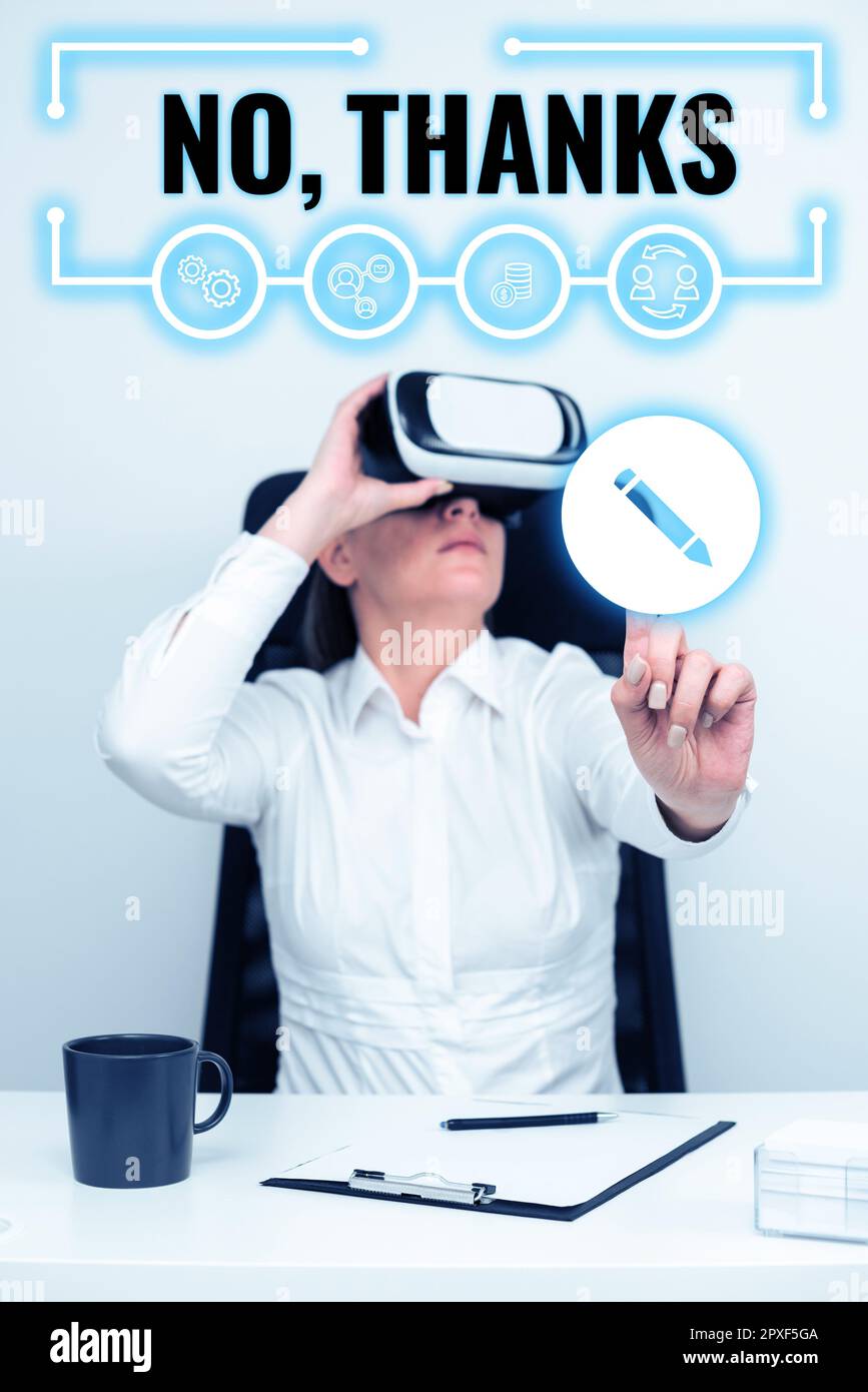 Schreiben mit Text Nein, Danke, konzeptionelles Foto Beantwortung einer Frage mit diesen Wörtern, um Akzeptanz oder Ablehnung zu zeigen Stockfoto