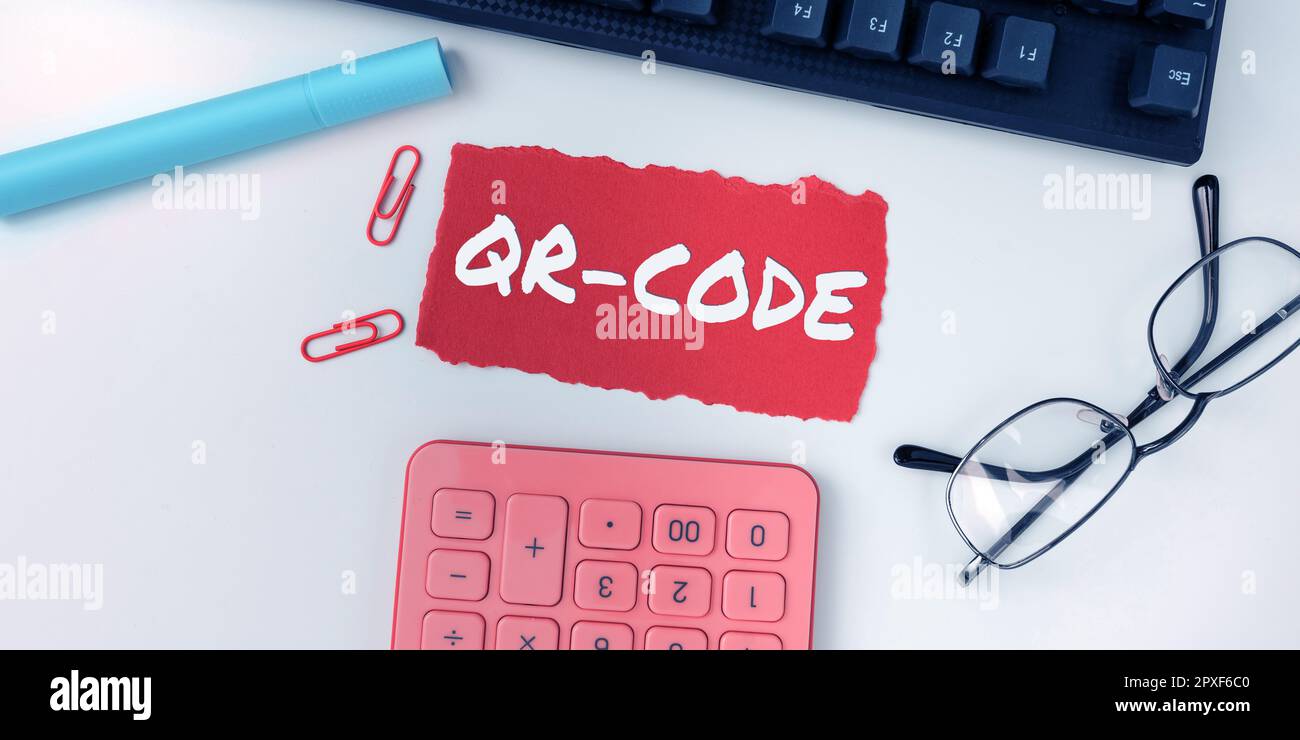 Konzeptionelle Beschriftung QR-Code, Wort auf dem Warenzeichen für eine Art von Matrix-Barcode Ein maschinenlesbarer Code Stockfoto