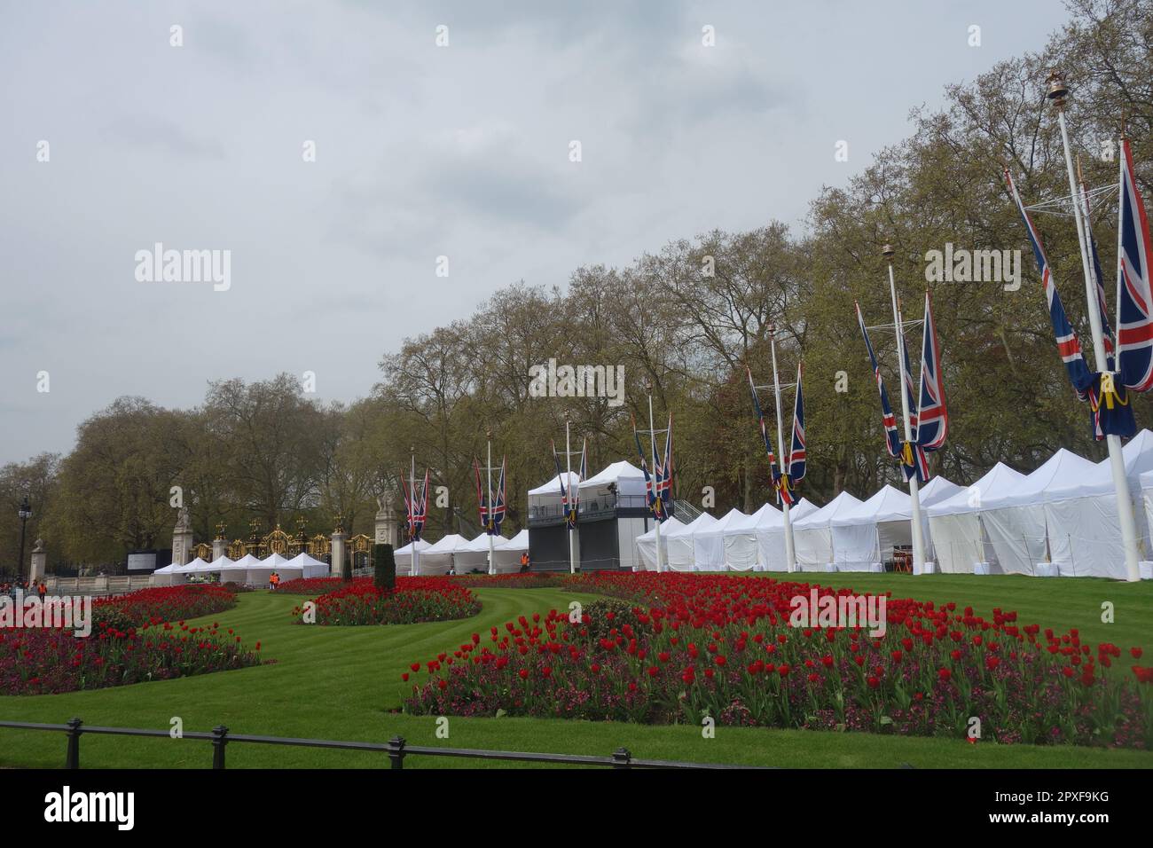 Medienzelte, King Charles III. Krönung, London, Großbritannien Stockfoto