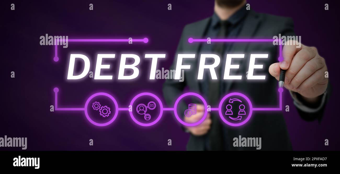 Schreiben mit Text Debt Free, Wort geschrieben über finanzielle Freiheit, die kein Geld schuldet erfolgreiches Geschäft Stockfoto