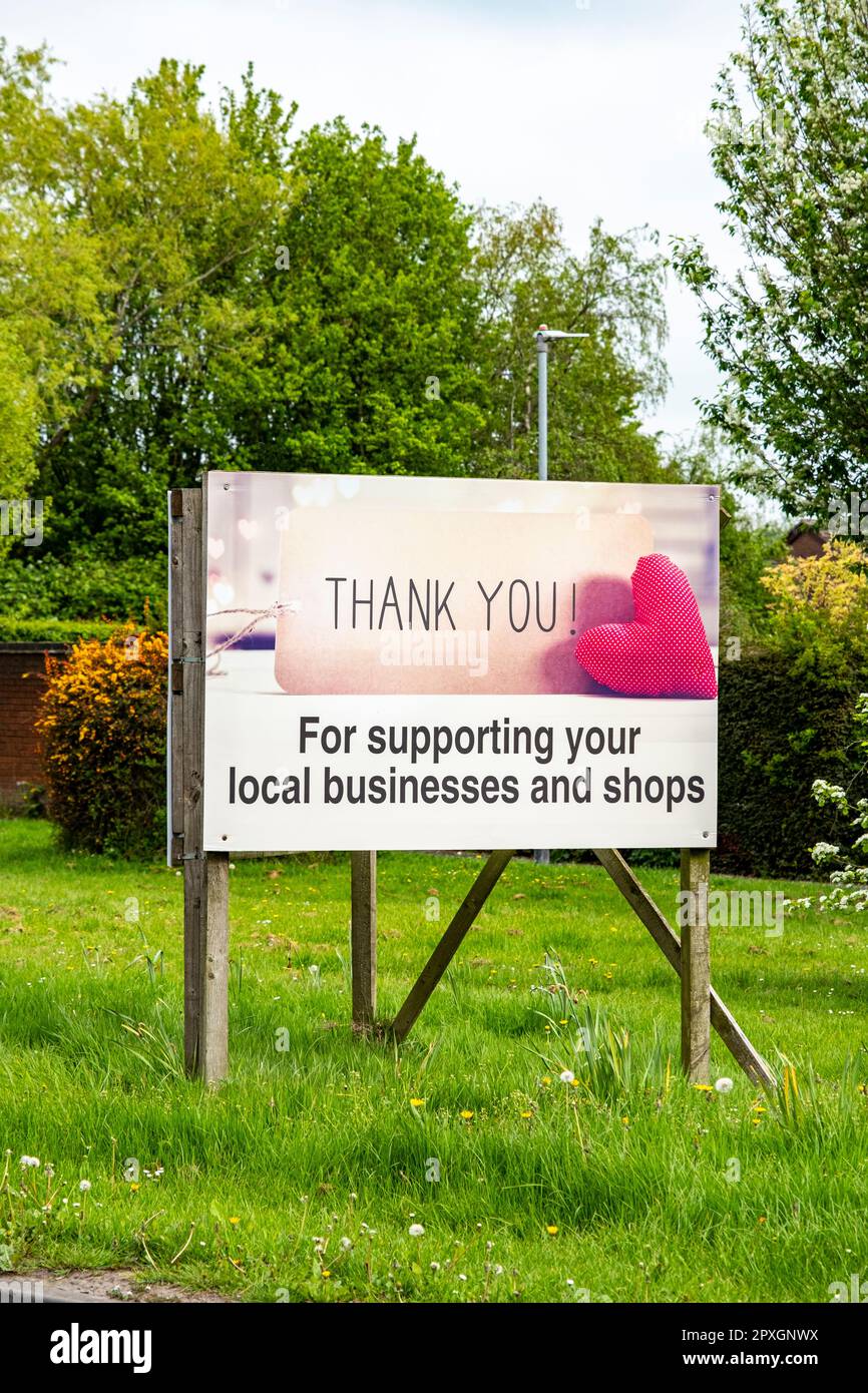 Vielen Dank für die Unterstützung Ihrer lokalen Unternehmen und Geschäfte während der Covid in Leighton, Crewe Cheshire, UK Stockfoto