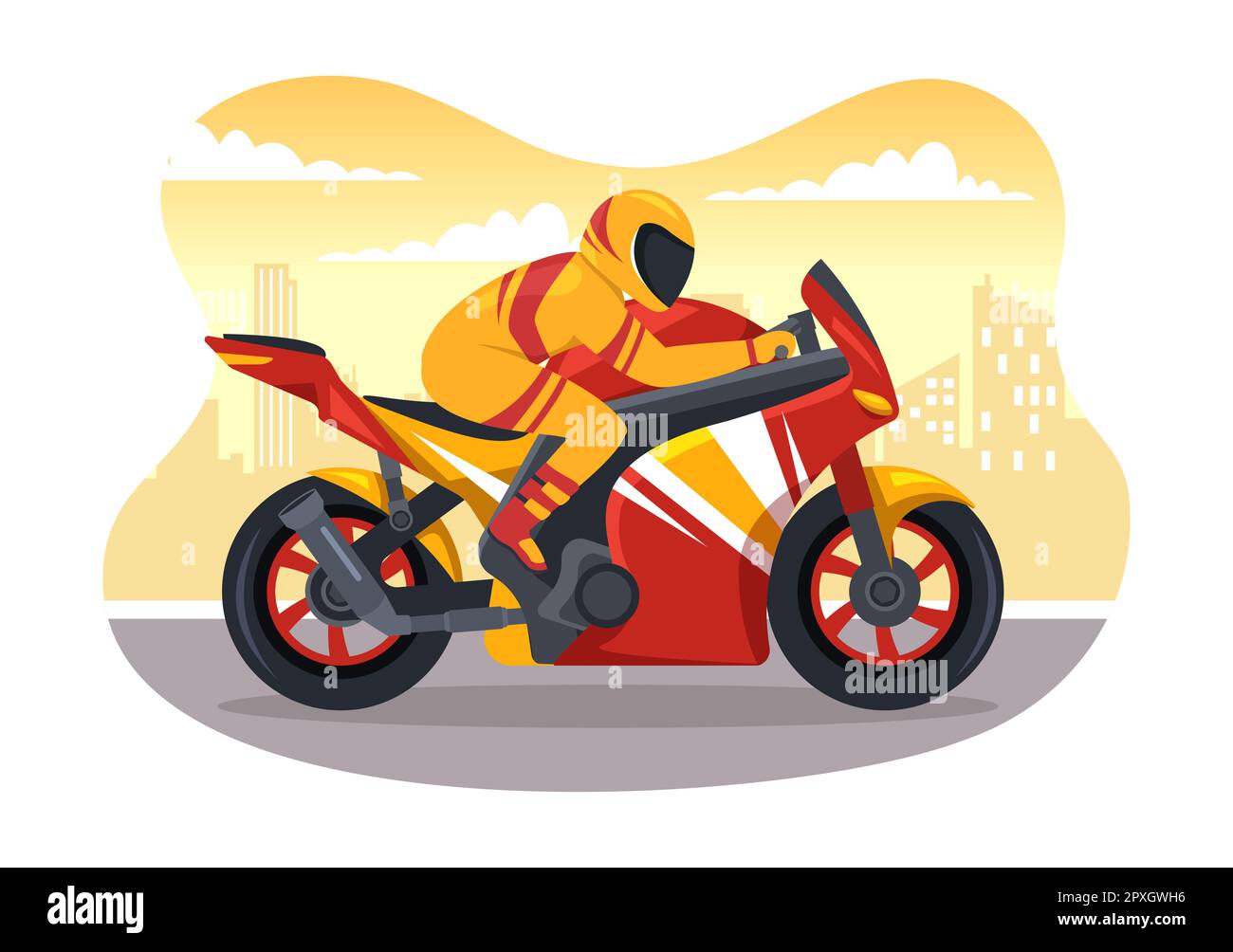 Motorrad Racing Championship auf der Rennstrecke Illustration mit Racer Riding Motor für Landing Page in Flat Cartoon handgezeichneten Vorlagen Stockfoto