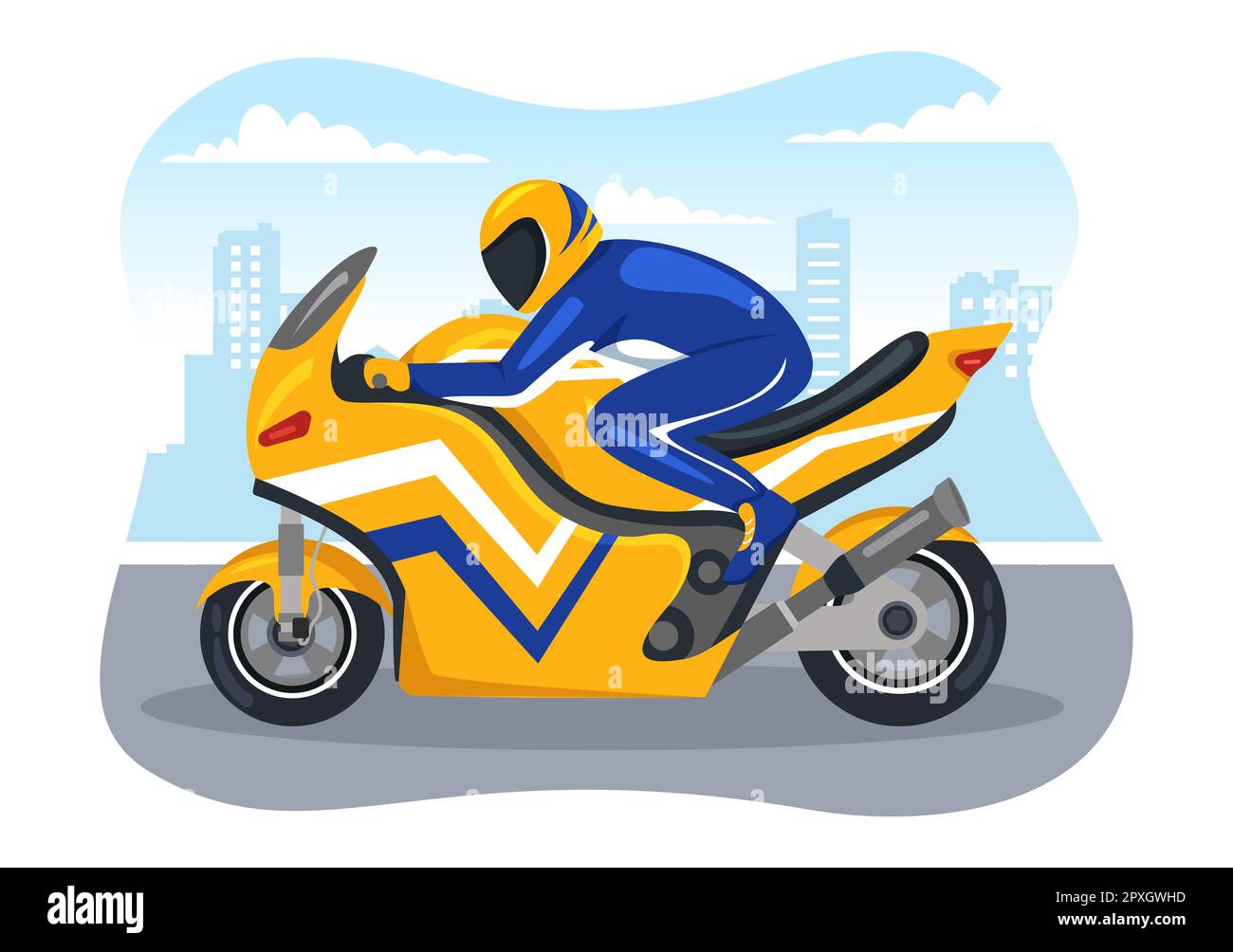 Motorrad Racing Championship auf der Rennstrecke Illustration mit Racer Riding Motor für Landing Page in Flat Cartoon handgezeichneten Vorlagen Stockfoto