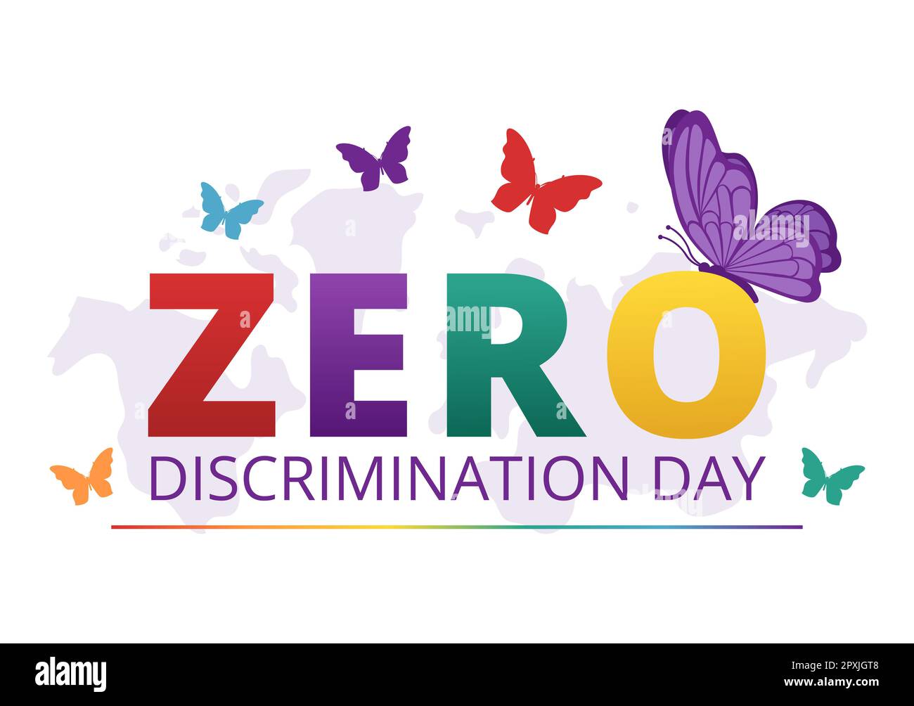 Zero Discrimination Day Illustration mit verschiedenen Personen und Farben für die Landing Page in der handgezogenen Flugvorlage für Schmetterlinge in Cartoon Stockfoto