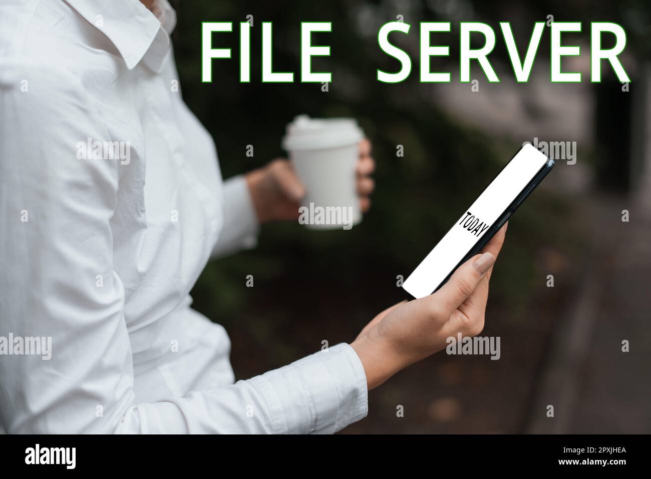 Handschriftlicher Sign File Server, ein Gerät für den Geschäftsbetrieb, das den Zugriff auf separat gespeicherte Daten steuert Stockfoto