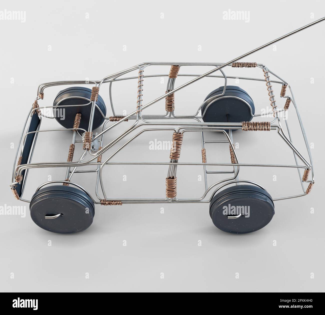 Eine traditionelle Südafrikanische handgefertigte Kabel Spielzeugauto aus Metall und Draht aus Kupfer mit blechdosen als Räder auf einem isolierten Hintergrund - 3D-Rendering Stockfoto