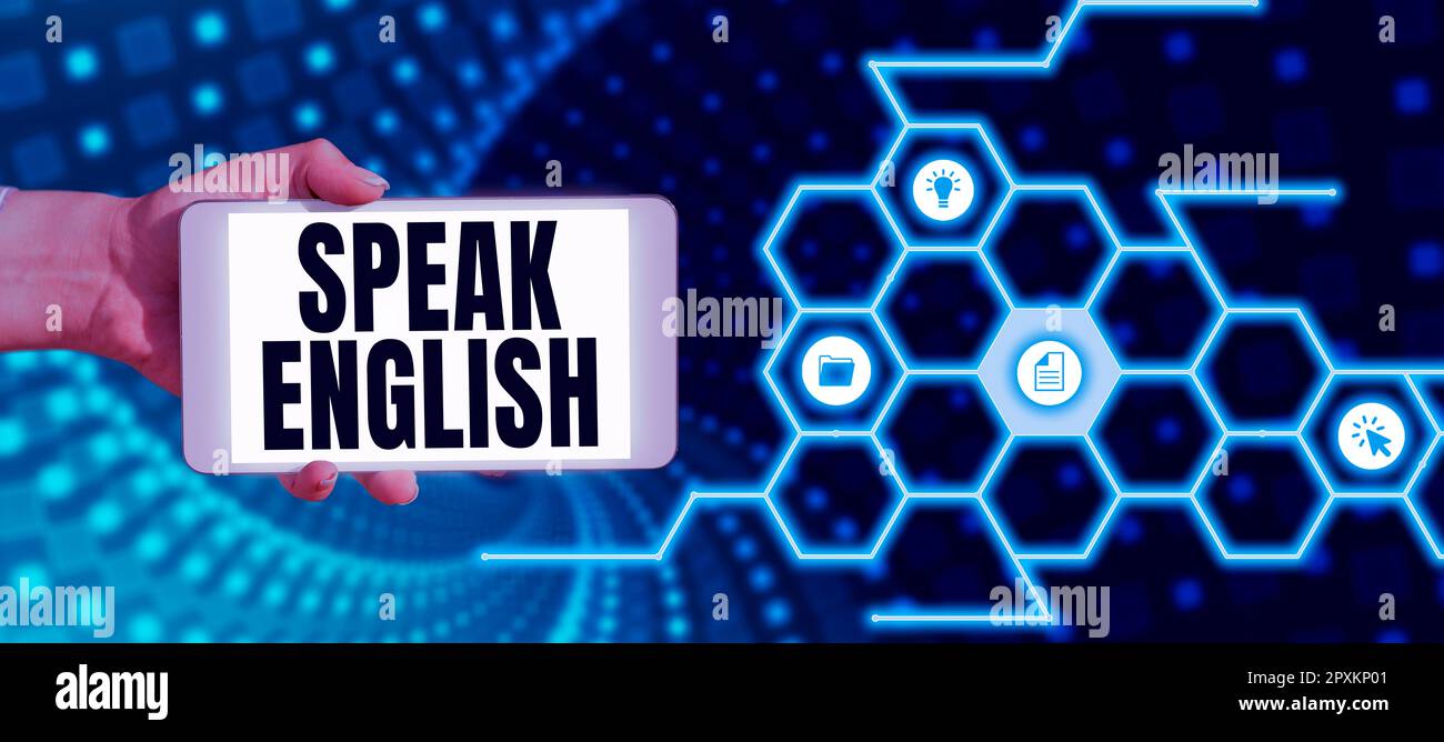 Konzeptionelle Darstellung spricht Englisch, Word für Studium einer anderen Fremdsprache Online-verbale Kurse Stockfoto