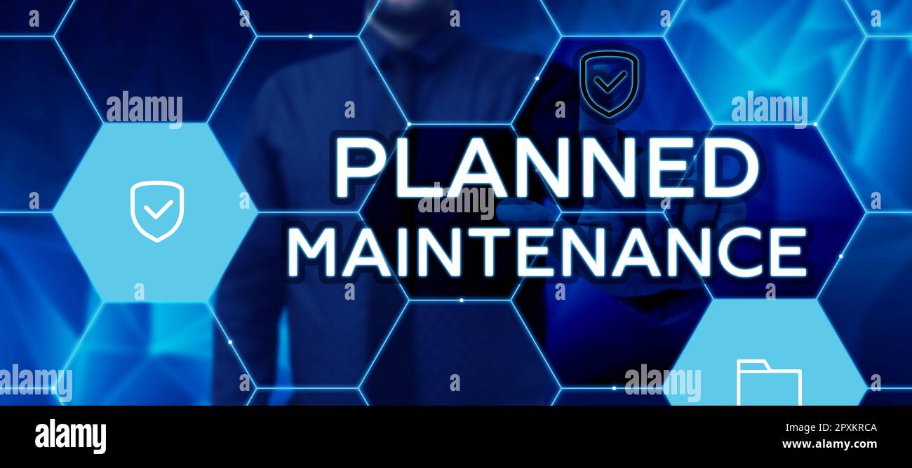 Konzeptionelle Darstellung der geplanten Wartung, Überprüfung der Geschäftsidee, die regelmäßig geplant werden Stockfoto