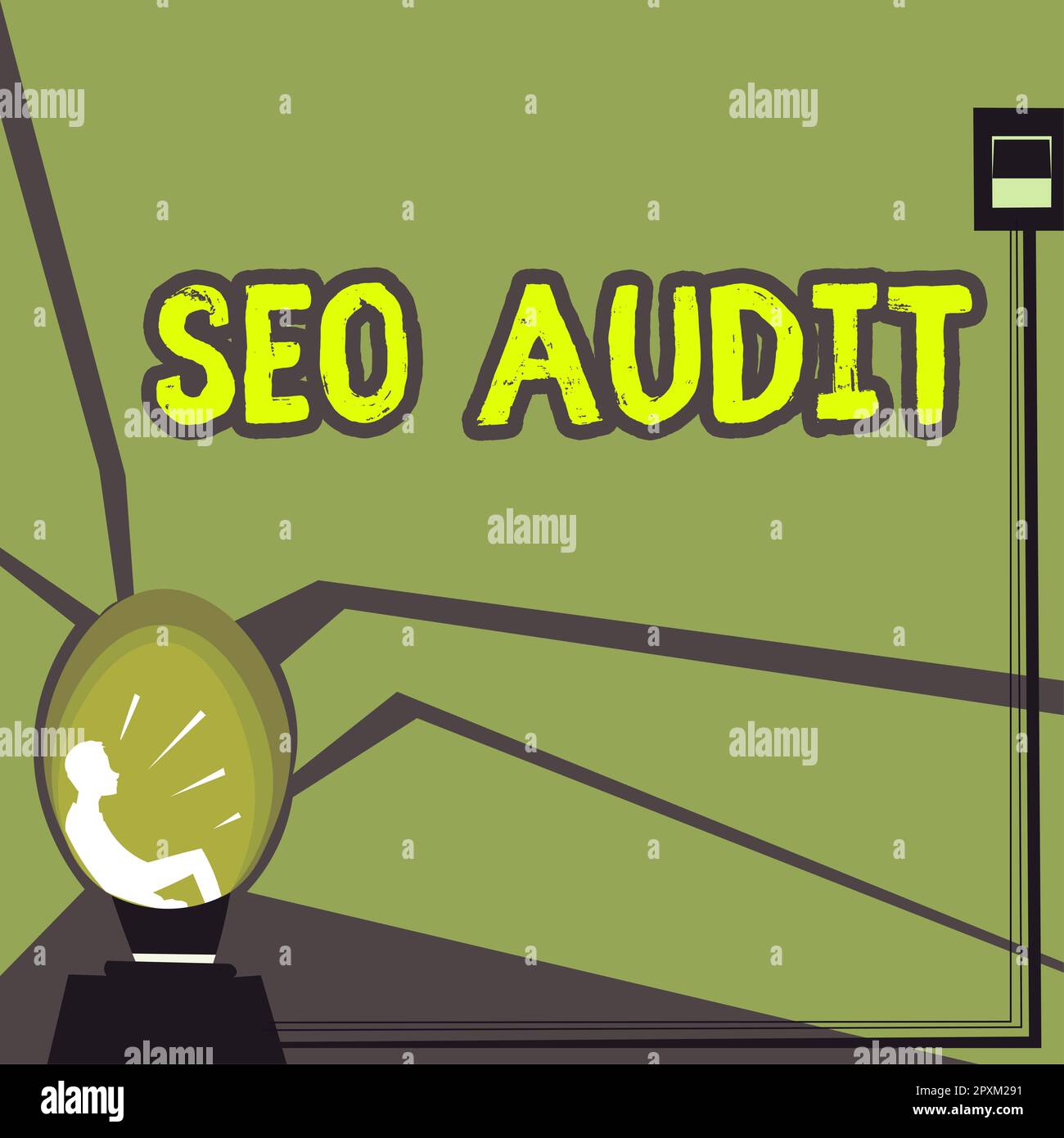 Textzeichen mit Seo Audit, Word for Search Engine Optimization Validieren und Überprüfen des Prozesses Stockfoto