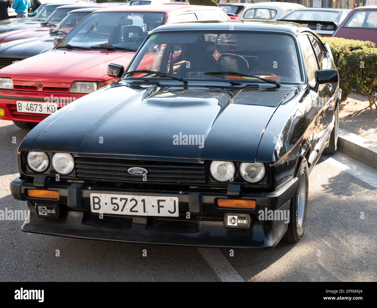 Detail eines schwarzen Ford Capri Oldtimer Stockfoto