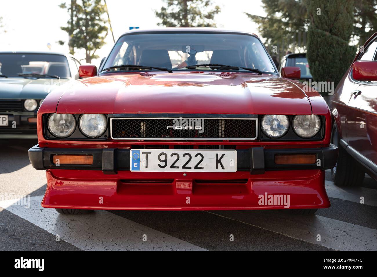 Detail eines roten Ford Capri Oldtimer Stockfoto
