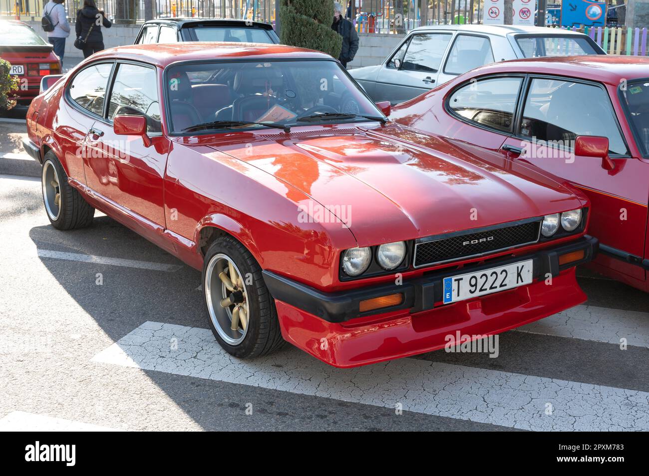 Detail eines roten Ford Capri Oldtimer Stockfoto
