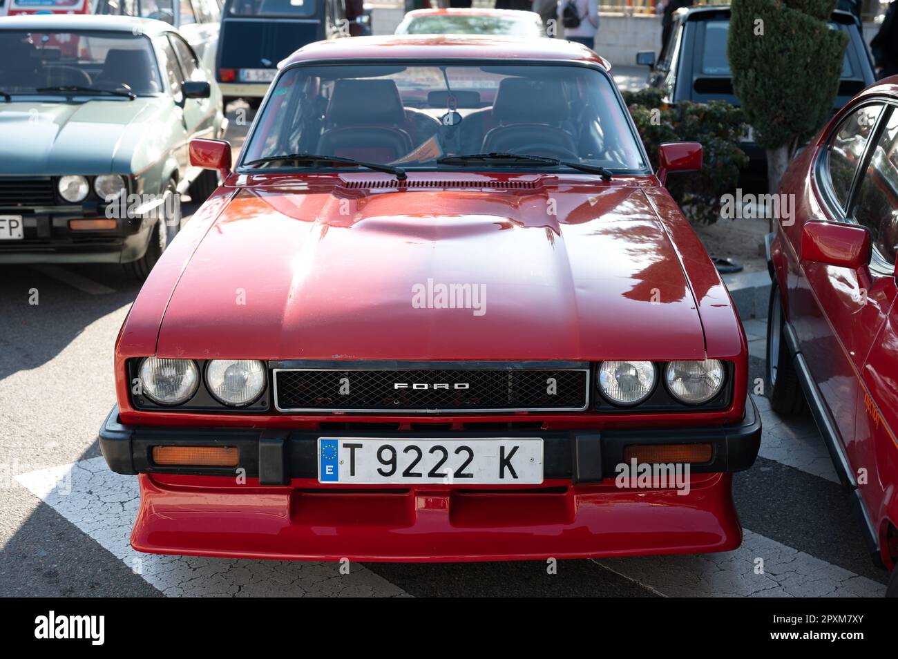 Detail eines roten Ford Capri Oldtimer Stockfoto