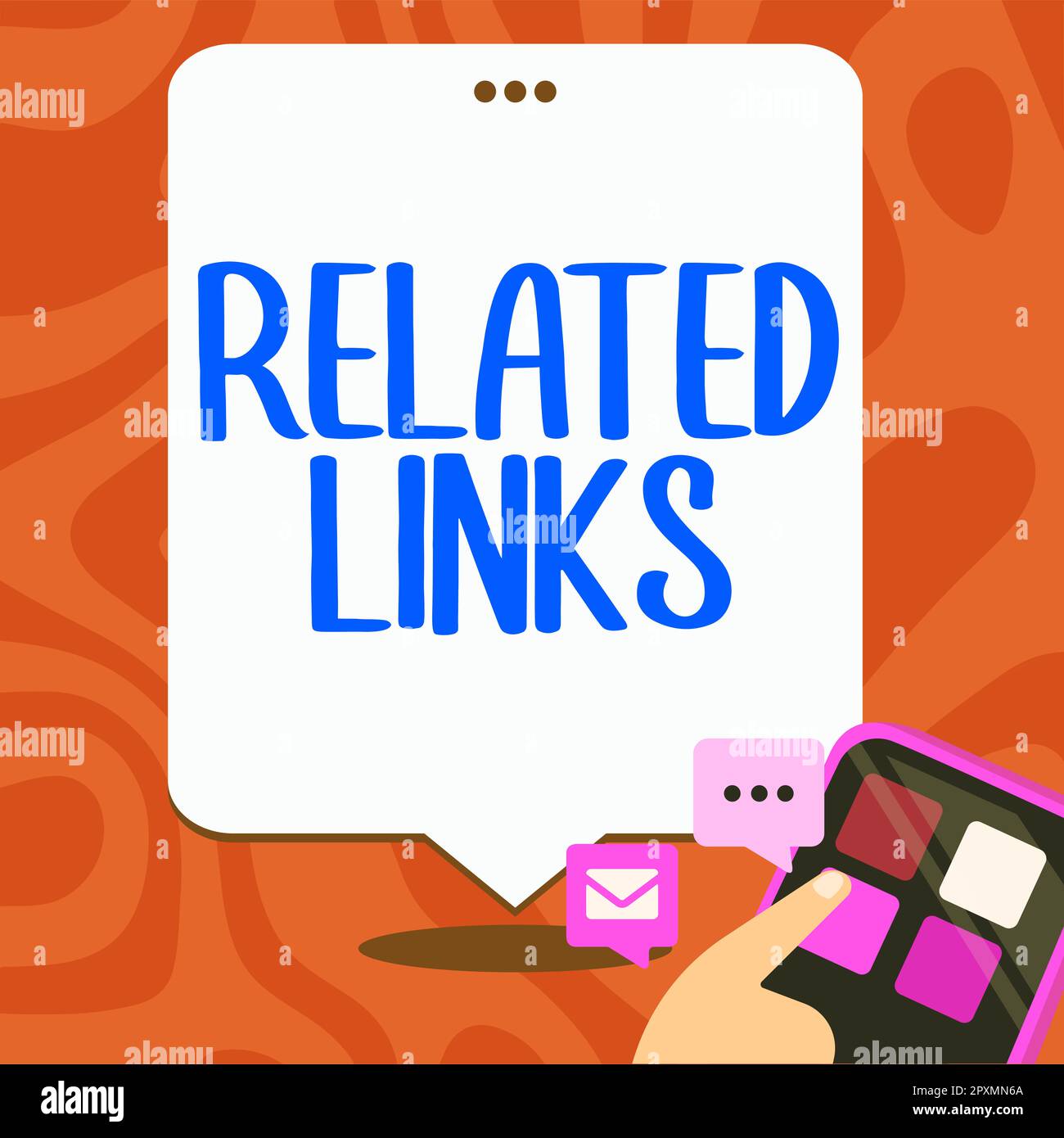 Textzeichen mit zugehörigen Links, Business Showcase Website innerhalb einer Webseite Querverweis Hotlinks Hyperlinks Stockfoto