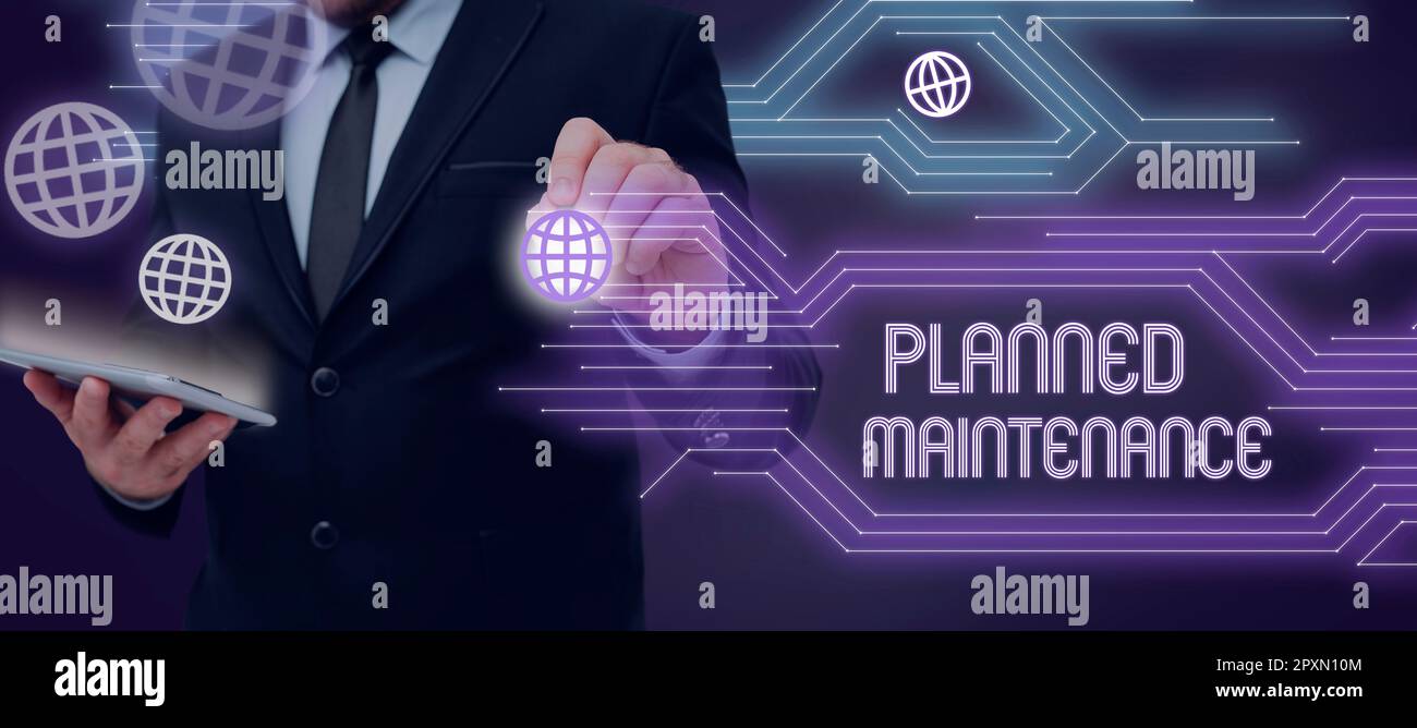 Inspiration mit Schild Planned Maintenance, Business Showcase Check ups, die regelmäßig geplant werden Stockfoto