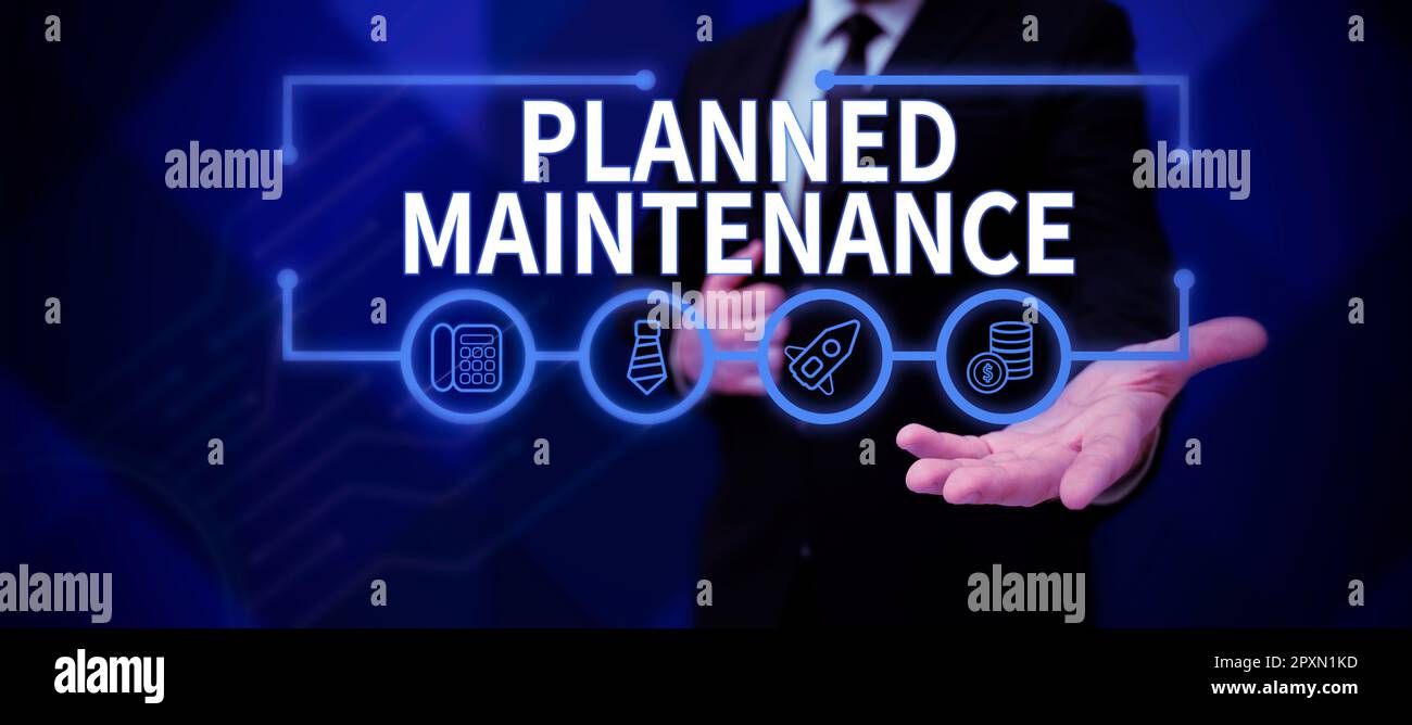 Schreiben mit dem Text geplante Wartung, Überprüfung der Geschäftsidee, die regelmäßig geplant werden muss Stockfoto