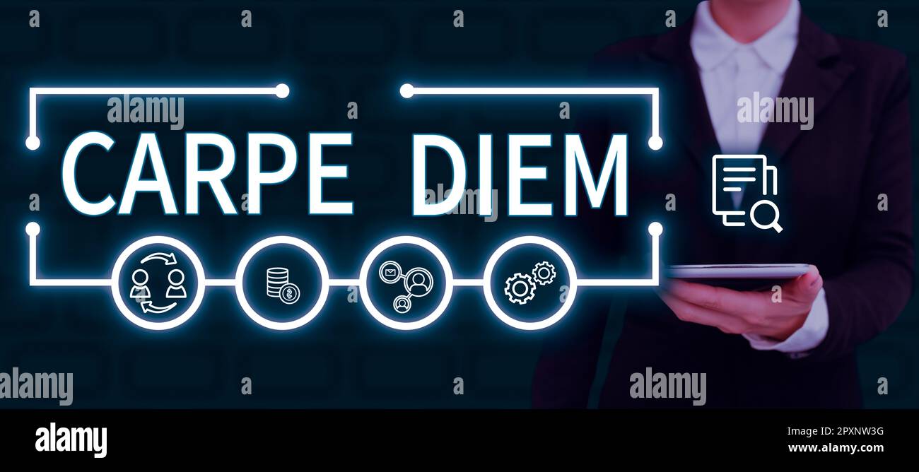 Schriftsteller Carpe Diem, Word für ein öffentliches Festival, auf dem die Menschen Musik und Tanz spielen Stockfoto