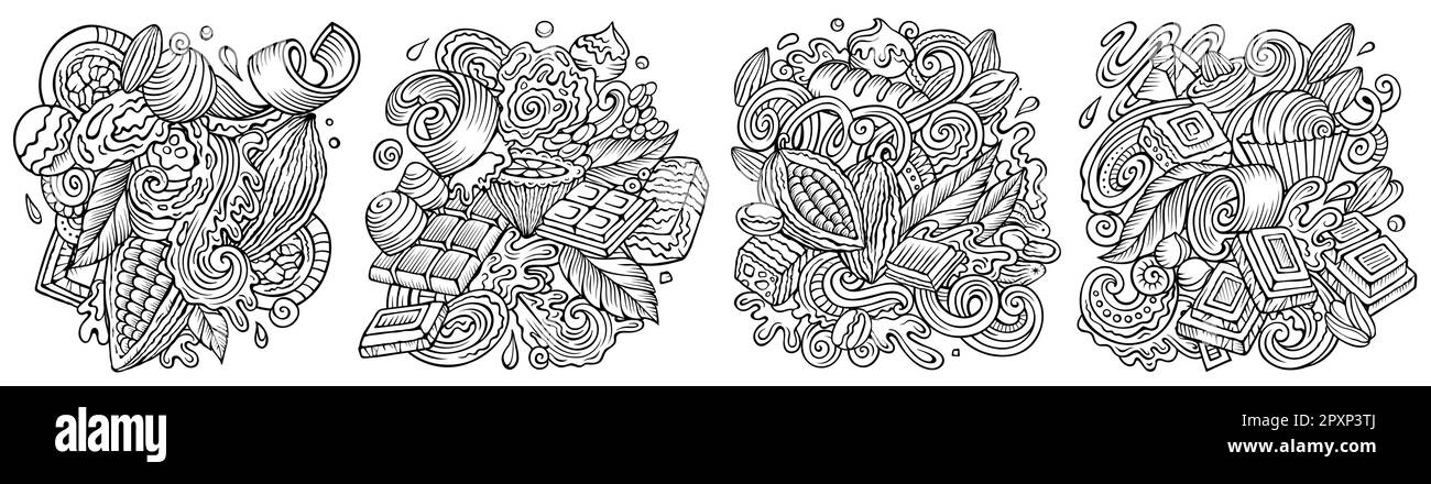 Schokoladen-Cartoon-Vektor-Doodle-Design-Set. Stock Vektor