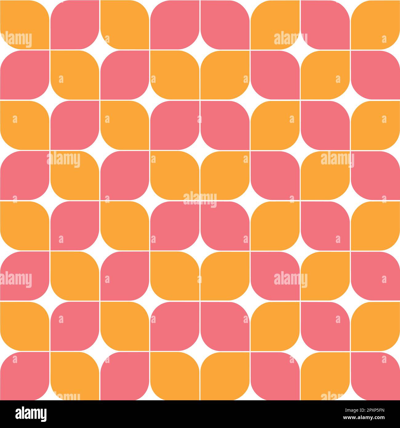Geometrisches Retro-Blattmuster in rosa und orange, Stockfoto